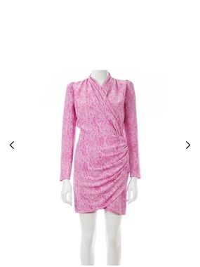STINE GOYA Pink Snakeskin-Print Wrap Ruched Mini Dress